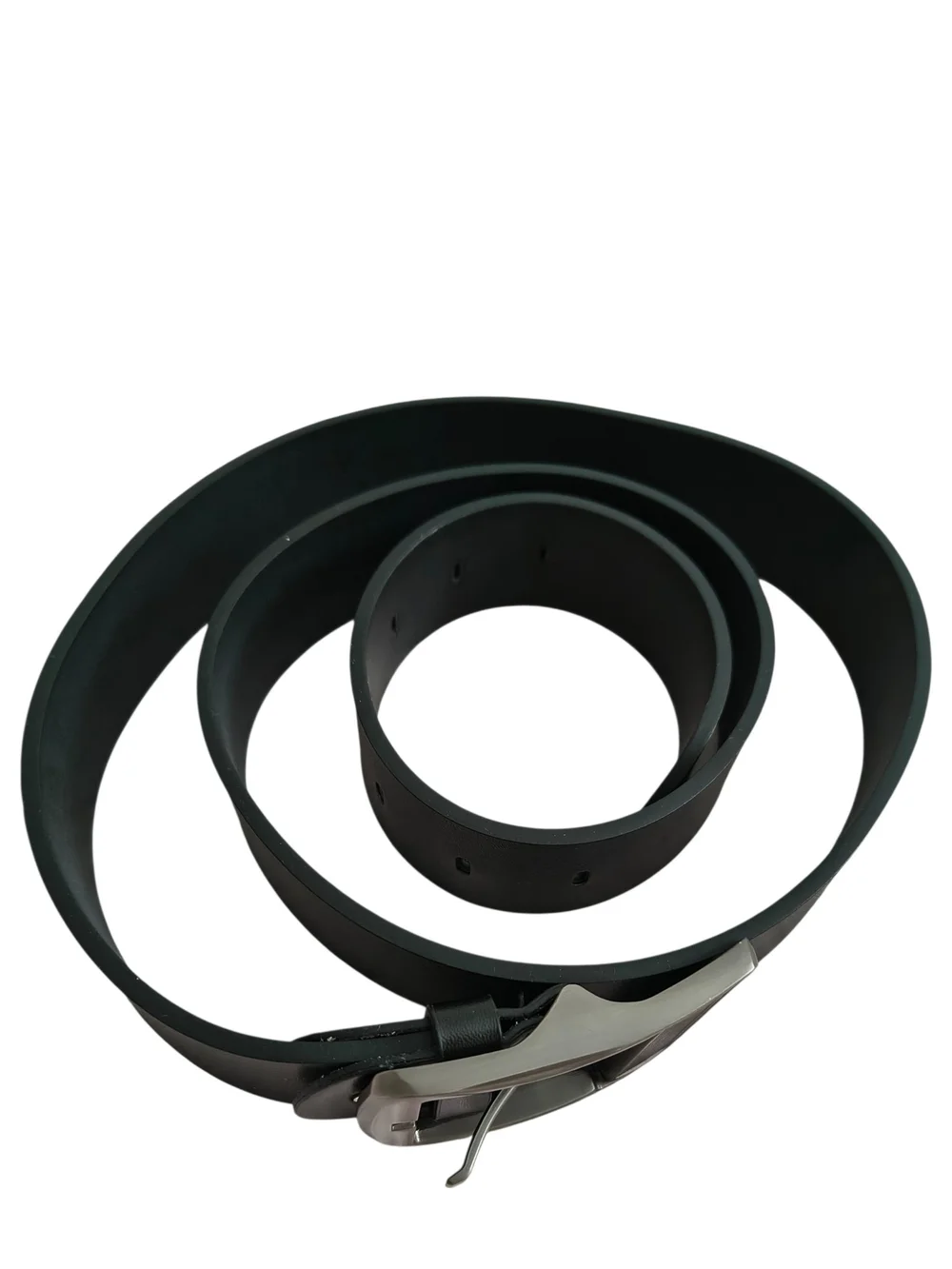 Men's Black Leather Belt with Silver and Black Buckle